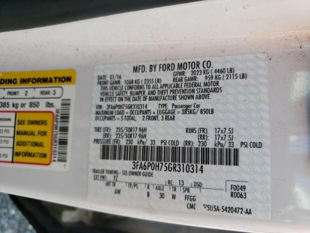 Photo 11 VIN: 3FA6P0H75GR310314 - FORD FUSION SE 