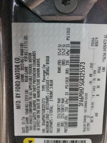 Photo 11 VIN: 3FA6P0H75GR325573 - FORD FUSION SE 