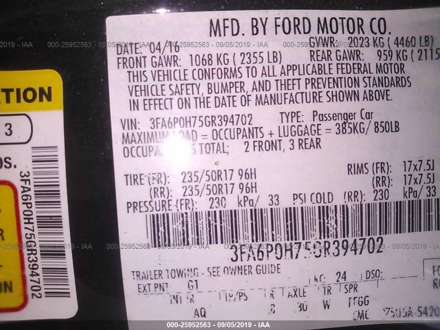 Photo 8 VIN: 3FA6P0H75GR394702 - FORD FUSION 