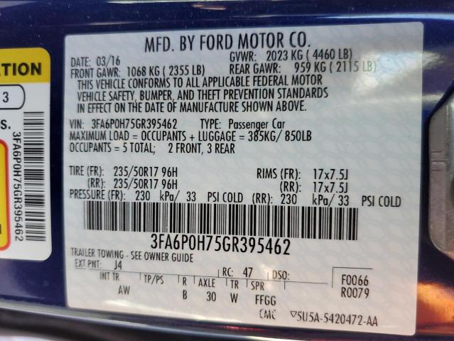 Photo 9 VIN: 3FA6P0H75GR395462 - FORD FUSION SE 