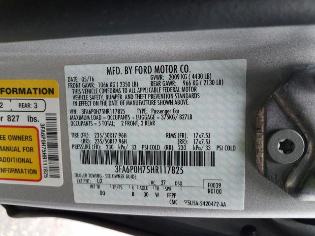 Photo 9 VIN: 3FA6P0H75HR117825 - FORD FUSION 