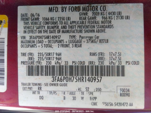 Photo 8 VIN: 3FA6P0H75HR140957 - FORD FUSION 