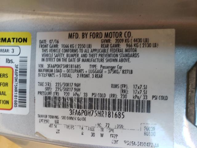 Photo 9 VIN: 3FA6P0H75HR181685 - FORD FUSION SE 