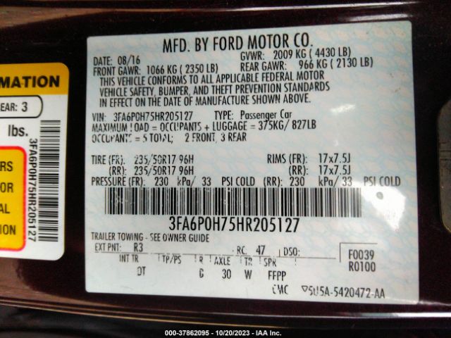 Photo 8 VIN: 3FA6P0H75HR205127 - FORD FUSION 