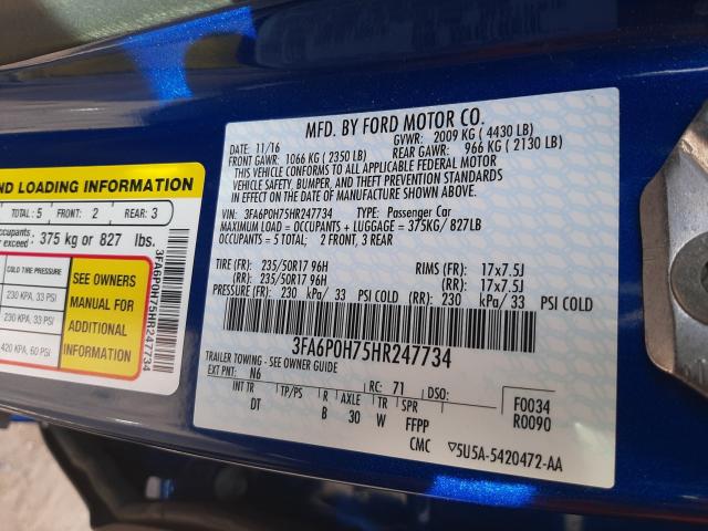 Photo 9 VIN: 3FA6P0H75HR247734 - FORD FUSION 