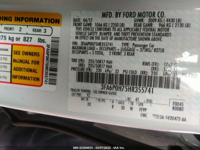 Photo 8 VIN: 3FA6P0H75HR355741 - FORD FUSION 