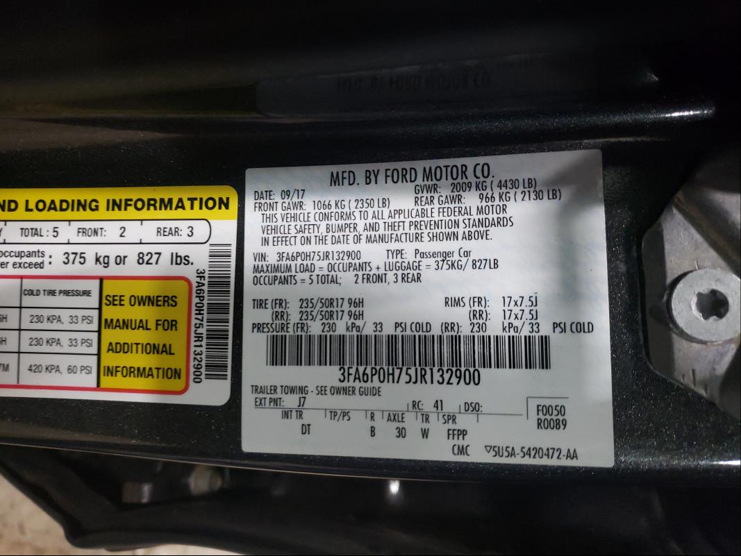 Photo 9 VIN: 3FA6P0H75JR132900 - FORD FUSION SE 