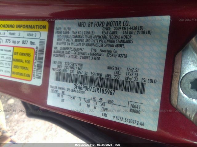 Photo 8 VIN: 3FA6P0H75JR185967 - FORD FUSION 