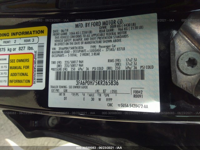 Photo 8 VIN: 3FA6P0H75KR265836 - FORD FUSION 