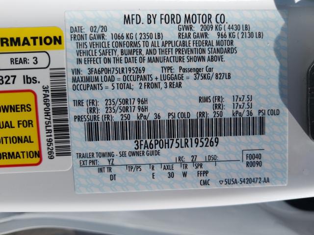 Photo 9 VIN: 3FA6P0H75LR195269 - FORD FUSION SE 