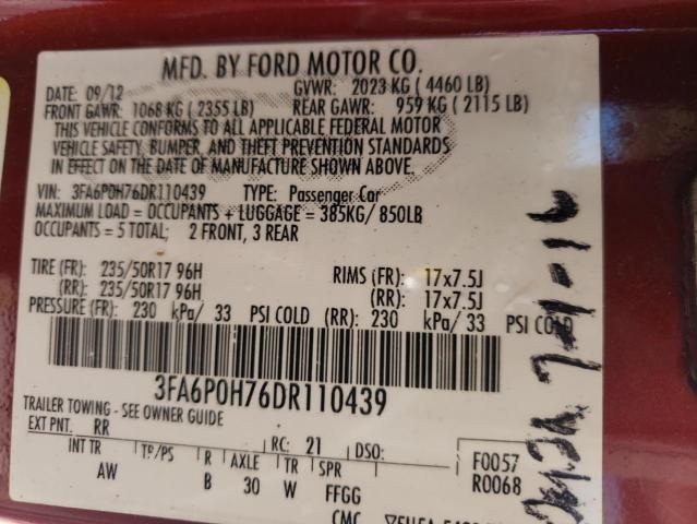 Photo 9 VIN: 3FA6P0H76DR110439 - FORD FUSION SE 