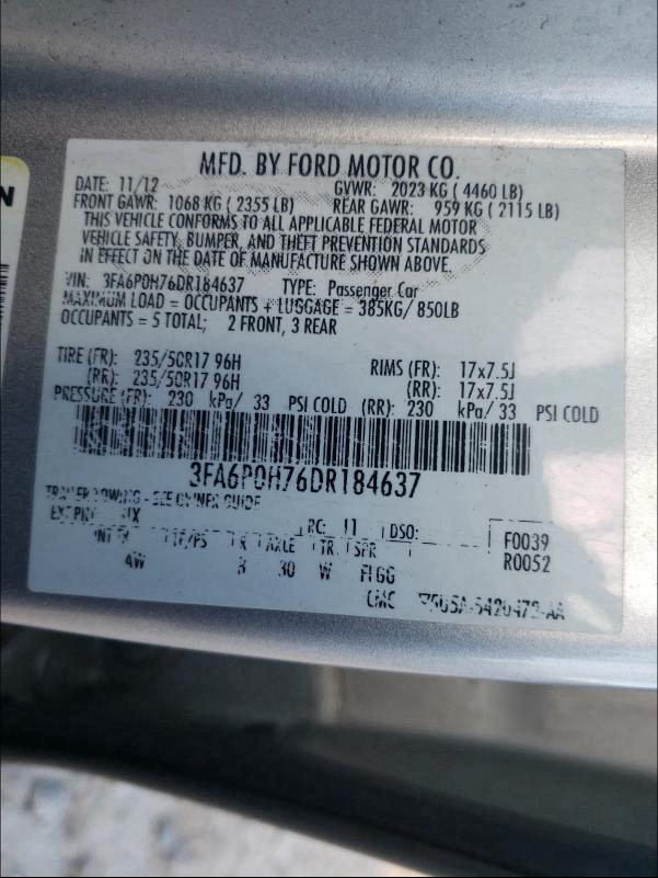 Photo 9 VIN: 3FA6P0H76DR184637 - FORD FUSION SE 