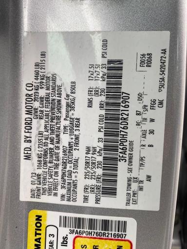 Photo 9 VIN: 3FA6P0H76DR216907 - FORD FUSION 