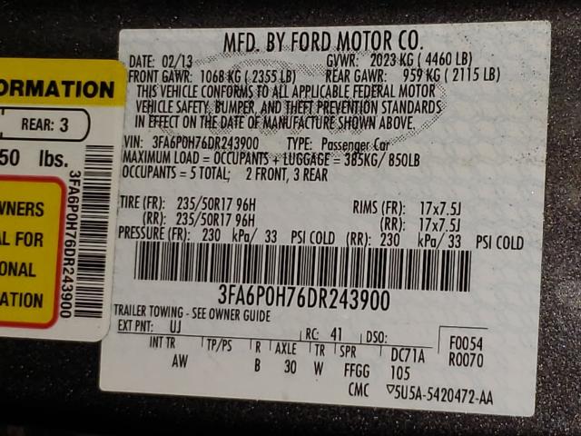 Photo 9 VIN: 3FA6P0H76DR243900 - FORD FUSION 