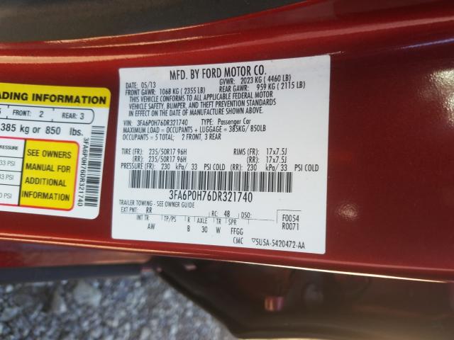 Photo 9 VIN: 3FA6P0H76DR321740 - FORD FUSION SE 