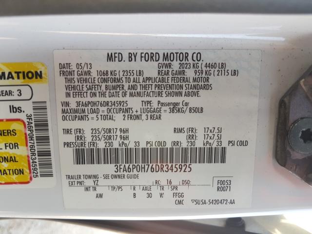 Photo 9 VIN: 3FA6P0H76DR345925 - FORD FUSION SE 