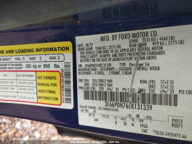 Photo 8 VIN: 3FA6P0H76ER131339 - FORD FUSION 