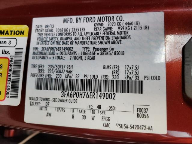 Photo 9 VIN: 3FA6P0H76ER149002 - FORD FUSION 