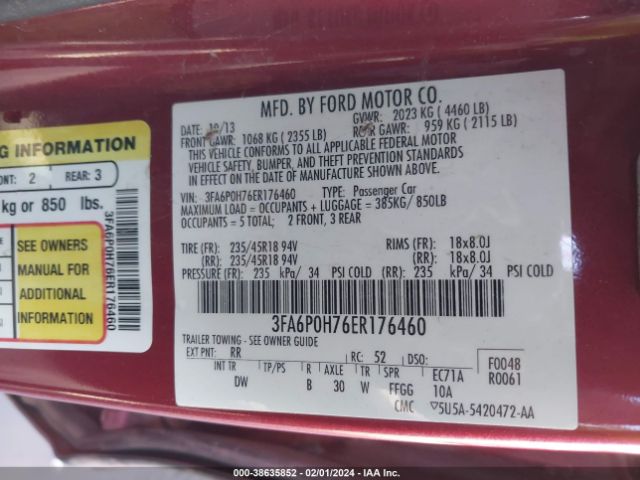 Photo 8 VIN: 3FA6P0H76ER176460 - FORD FUSION 