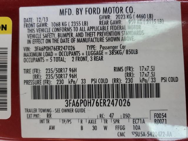 Photo 11 VIN: 3FA6P0H76ER247026 - FORD FUSION SE 