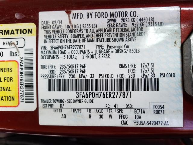 Photo 9 VIN: 3FA6P0H76ER277871 - FORD FUSION SE 