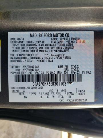 Photo 9 VIN: 3FA6P0H76ER301103 - FORD FUSION SE 