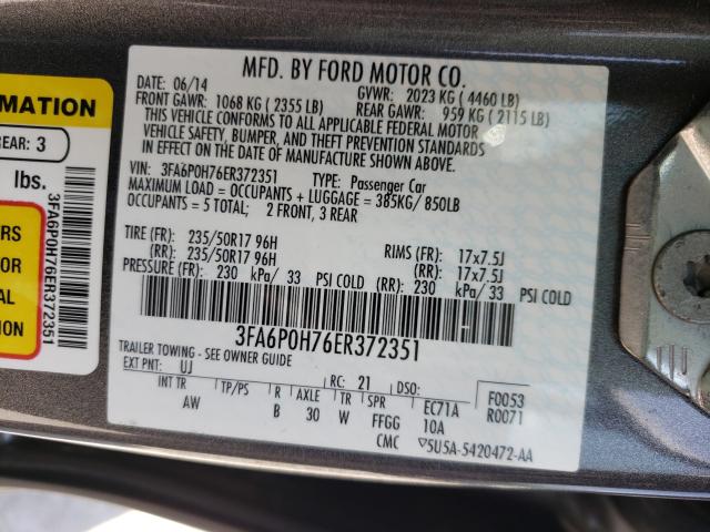 Photo 9 VIN: 3FA6P0H76ER372351 - FORD FUSION 