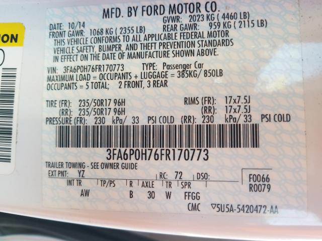 Photo 9 VIN: 3FA6P0H76FR170773 - FORD FUSION SE 