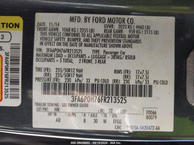 Photo 8 VIN: 3FA6P0H76FR213525 - FORD FUSION 