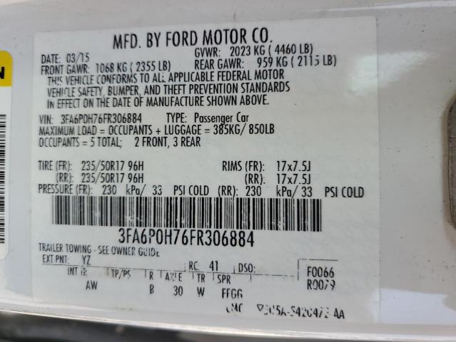 Photo 12 VIN: 3FA6P0H76FR306884 - FORD FUSION 