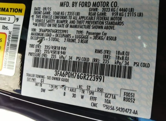 Photo 8 VIN: 3FA6P0H76GR223991 - FORD FUSION 