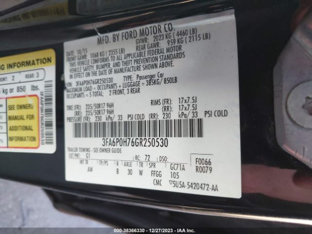 Photo 8 VIN: 3FA6P0H76GR250530 - FORD FUSION 