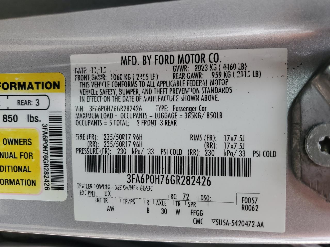 Photo 11 VIN: 3FA6P0H76GR282426 - FORD FUSION 