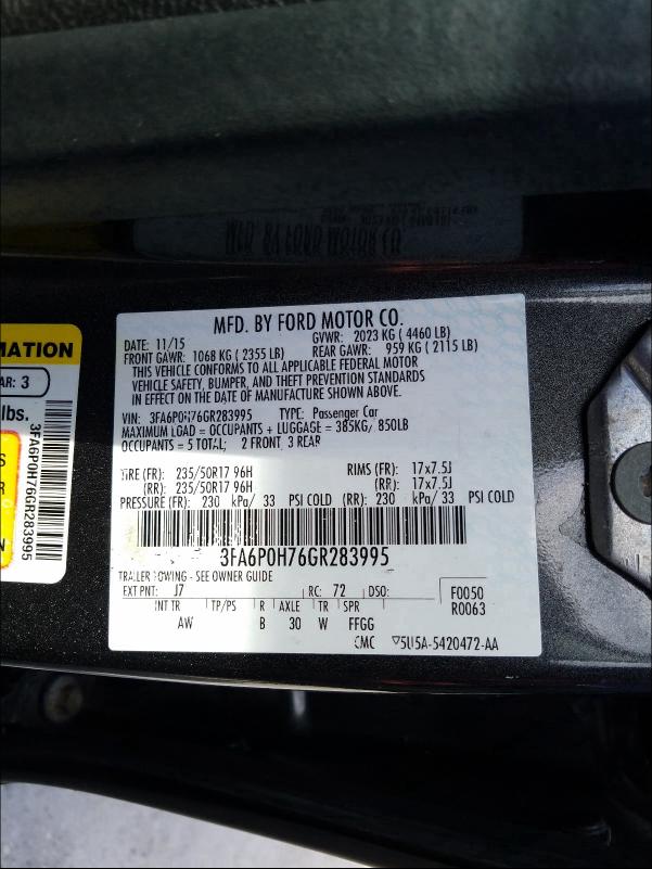 Photo 9 VIN: 3FA6P0H76GR283995 - FORD FUSION SE 