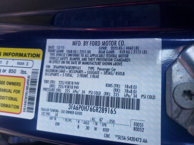 Photo 9 VIN: 3FA6P0H76GR289165 - FORD FUSION SE 