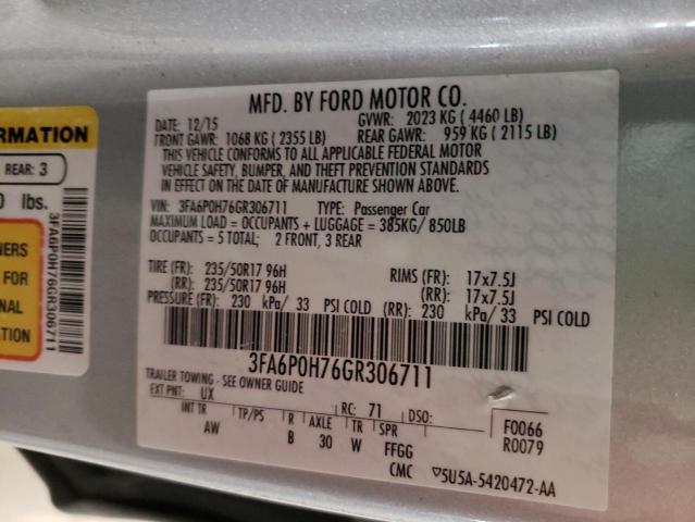 Photo 9 VIN: 3FA6P0H76GR306711 - FORD FUSION SE 