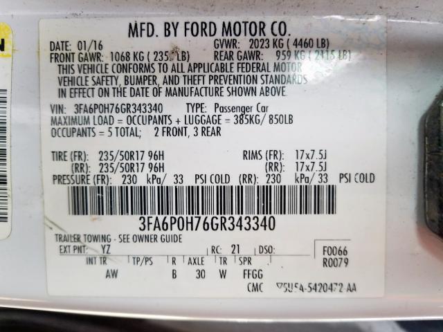 Photo 9 VIN: 3FA6P0H76GR343340 - FORD FUSION SE 