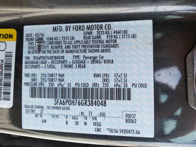 Photo 9 VIN: 3FA6P0H76GR384048 - FORD FUSION SE 