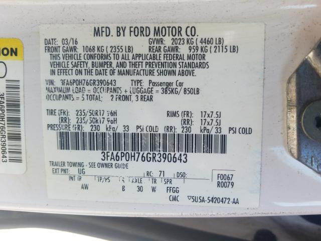 Photo 9 VIN: 3FA6P0H76GR390643 - FORD FUSION SE 