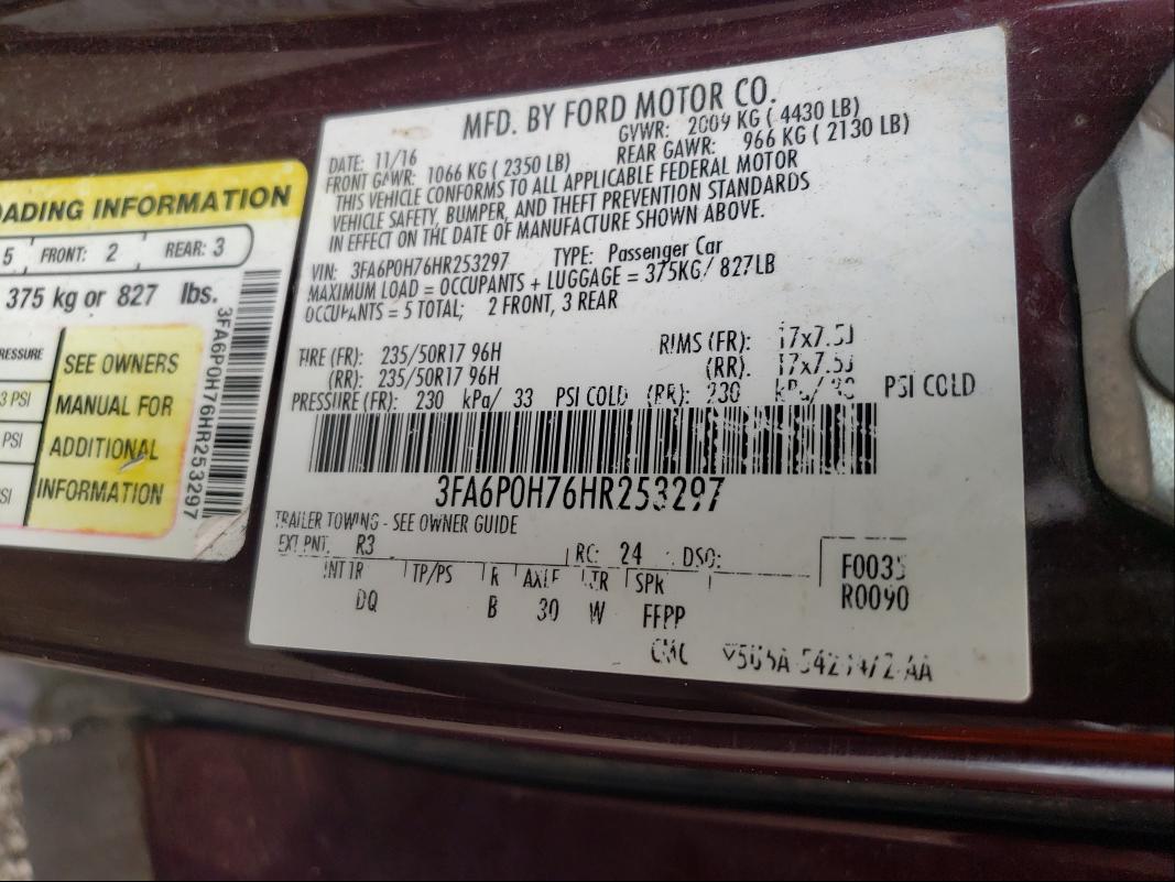 Photo 9 VIN: 3FA6P0H76HR253297 - FORD FUSION 