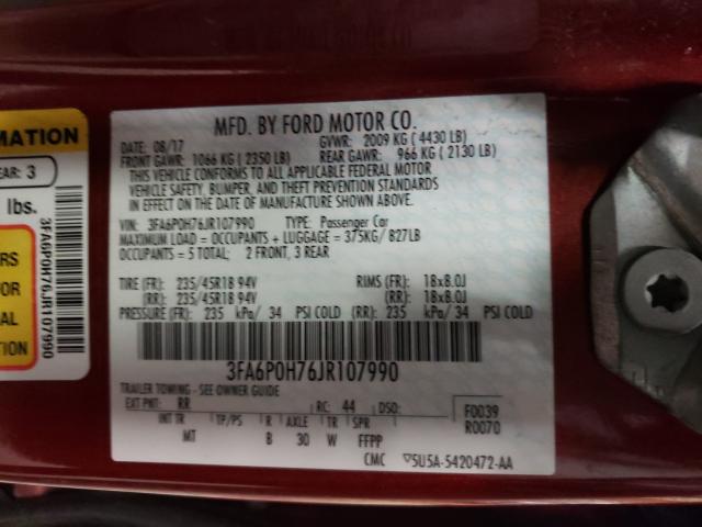 Photo 9 VIN: 3FA6P0H76JR107990 - FORD FUSION SE 