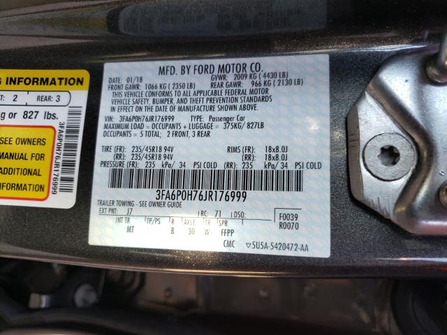 Photo 9 VIN: 3FA6P0H76JR176999 - FORD FUSION 