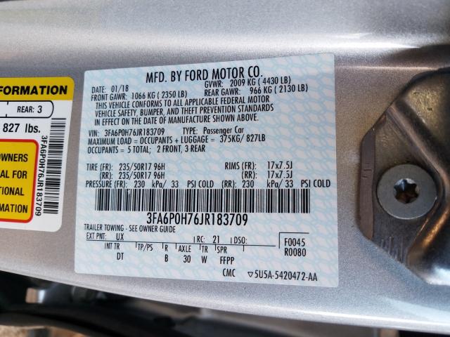 Photo 9 VIN: 3FA6P0H76JR183709 - FORD FUSION SE 