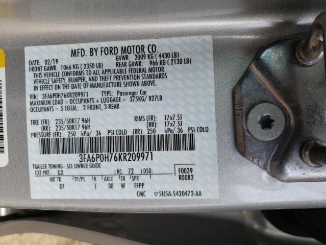 Photo 9 VIN: 3FA6P0H76KR209971 - FORD FUSION SE 