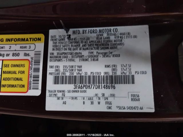 Photo 8 VIN: 3FA6P0H77DR148696 - FORD FUSION 