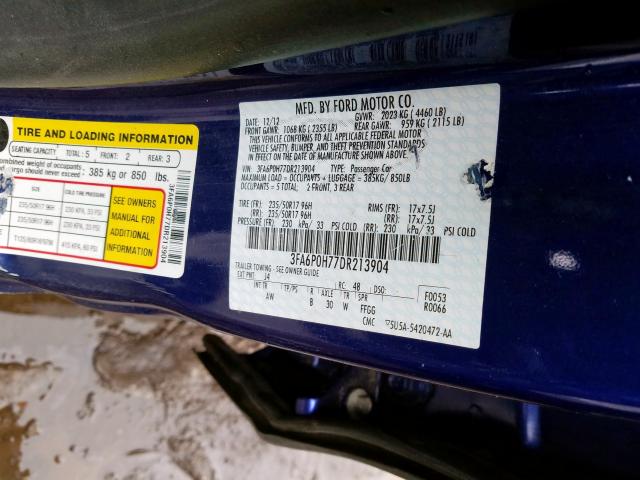 Photo 9 VIN: 3FA6P0H77DR213904 - FORD FUSION SE 