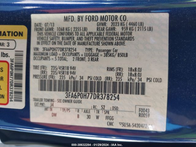 Photo 8 VIN: 3FA6P0H77DR378254 - FORD FUSION 