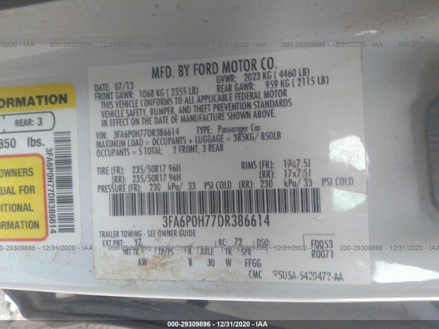 Photo 8 VIN: 3FA6P0H77DR386614 - FORD FUSION 