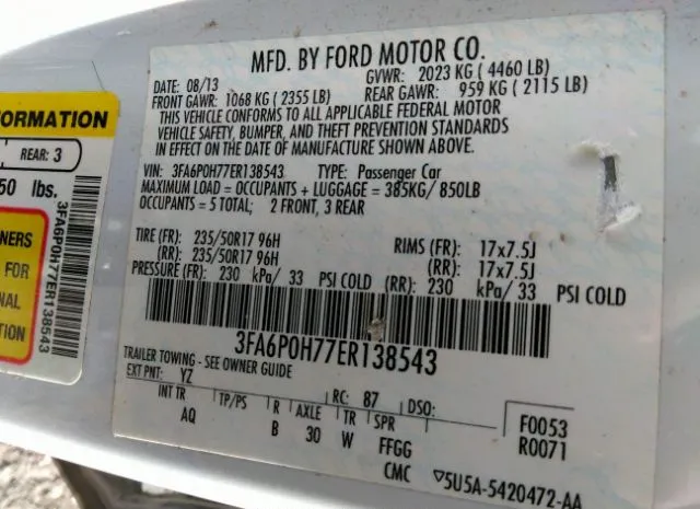 Photo 8 VIN: 3FA6P0H77ER138543 - FORD FUSION 