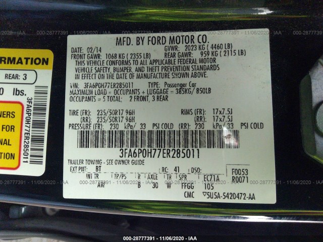 Photo 8 VIN: 3FA6P0H77ER285011 - FORD FUSION 